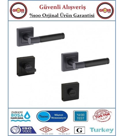 Parçalı Rozetli Wc Banyo Kapı Kolu - Mat Siyah - 1 Takım Ön ve Arka