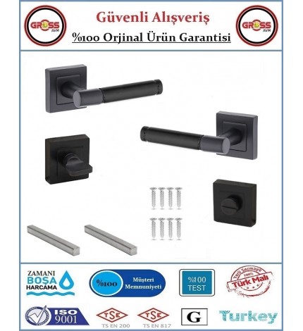 Parçalı Rozetli Wc Banyo Kapı Kolu - Mat Siyah - 1 Takım Ön ve Arka
