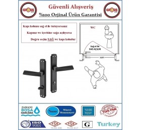 Prizma Wc Banyo Kapı Kolu - Mat Siyah - 1 Takım Ön ve Arka - Sağ