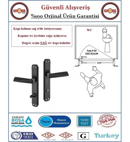 Prizma Wc Banyo Kapı Kolu - Mat Siyah - 1 Takım Ön ve Arka - Sağ