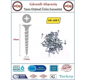 Sunta Vidası - Sivri Uçlu Ahşap Sunta Vidası - 3.5X18mm - 100 Adet