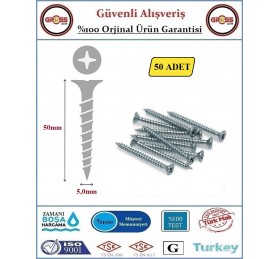 Sunta Vidası - Sivri Uçlu Ahşap Sunta Vidası - 5.0X50mm - 50 Adet
