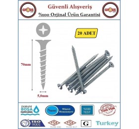Sunta Vidası - Sivri Uçlu Ahşap Sunta Vidası - 5.0X70mm - 20 Adet