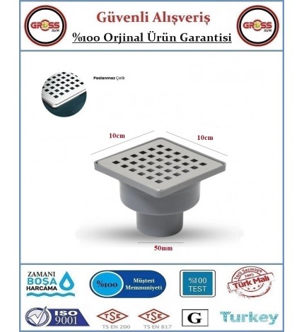 Alttan Çıkışlı Yer Süzgeci - 10x10 - Krom Kapak