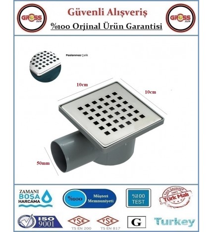 Yandan Çıkışlı Yer Süzgeci - 10x10 - Krom Kapak