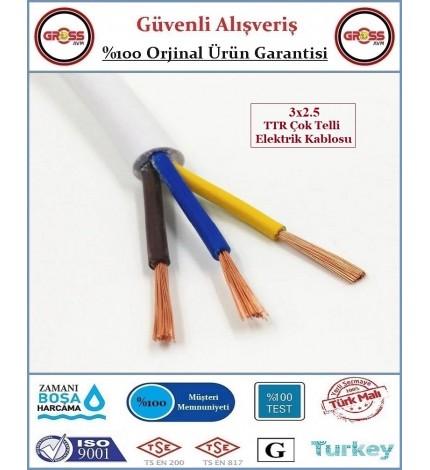 3x2.5 Ttr Elektrik Kablosu - Uzatma Ara Kablo - 1 Metre 3x2.5 Ttr Elektrik Kablosu - Uzatma Ara Kablo - 1 Metre