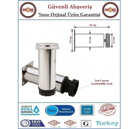 Metal Ayarlanabilir Koltuk - Mobilya - Baza Ayağı - 15cm - Krom - 2 Adet 