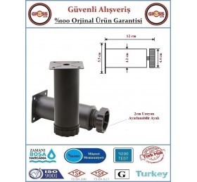 Metal Ayarlanabilir Koltuk - Mobilya - Baza Ayağı - 12cm - Siyah - 2 Adet 