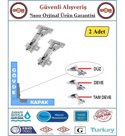 Tas Menteşe - Mobilya Kapak Menteşesi - Düz - 2 Adet
