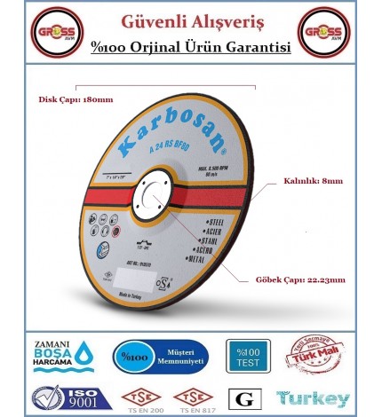 Karbosan Metal Taşlama Disk Taşı - 180MM