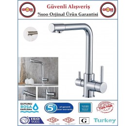 Uzay Su Arıtmalı Mutfak Evye Bataryası - 3 Yollu - Sıcak, Soğuk, Arıtma Çıkışlı - Krom