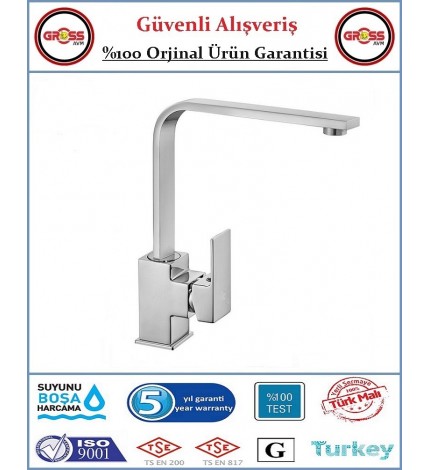 Uzay Neptün Kare Lavabo Bataryası - 40'lık Kartuş - Krom