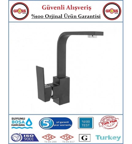 Uzay Neptün Kare Lavabo Bataryası - 40'lık Kartuş - Siyah