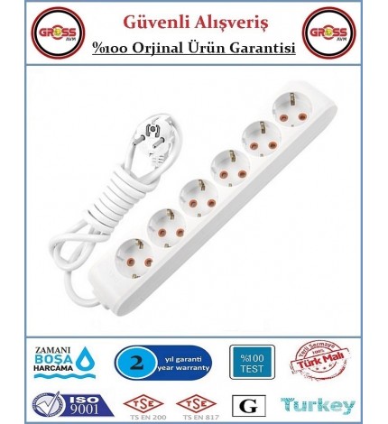 Viko Multi-Let Altılı Topraklı Priz - 3 Metre - Çocuk Korumalı - Beyaz