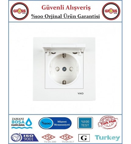Viko Karre Kapaklı Topraklı Priz - Çerçeve Dahil - Beyaz