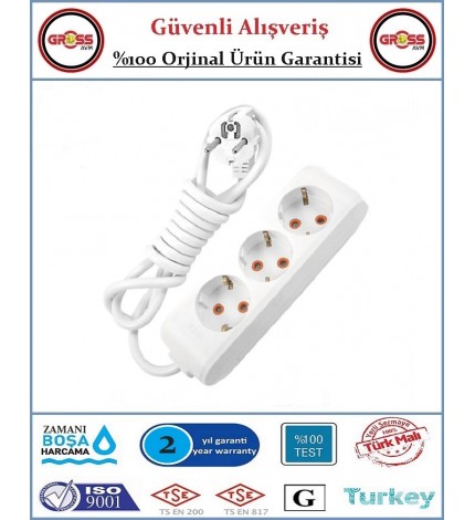 Viko Multi-Let Üçlü Topraklı Priz - 5 Metre - Çocuk Korumalı - Beyaz