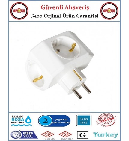Viko Yonca Üçlü Topraklı Priz - Çocuk Korumalı - Beyaz