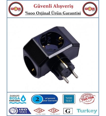 Viko Yonca Üçlü Topraklı Priz - Çocuk Korumalı - Siyah