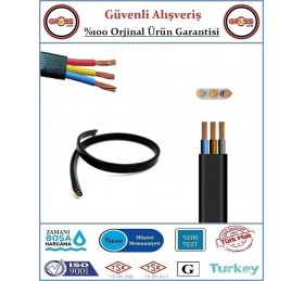 Ünal 3x1.5 TTR Yassı Çarkıt Siyah Elektrik Kablosu - 1 Metre