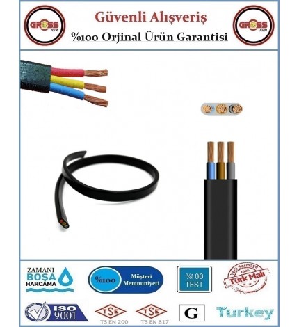 Ünal 3x1.5 TTR Yassı Çarkıt Siyah Elektrik Kablosu - 1 Metre